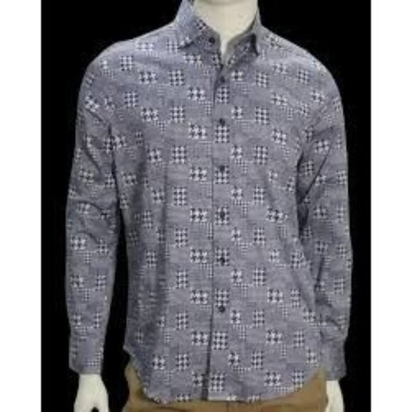 Robert Graham Block Houndstooth Gingham Check Button Down Collared Navy X-Large - Picture 1 of 11